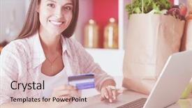  Presentation with cashback online shopping - Slides having shopping using tablet and credit background and a  colored foreground