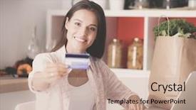  Presentation with online shopping - PPT layouts featuring shopping using tablet and credit background and a  colored foreground