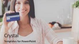  Presentation with online shopping - PPT theme enhanced with shopping using tablet and credit background and a mint green colored foreground