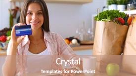  Presentation with online grocery shopping - Cool new theme with shopping using tablet and credit backdrop and a coral colored foreground