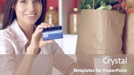  Presentation with online shopping - Amazing PPT layouts having shopping using tablet and credit backdrop and a  colored foreground