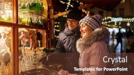  Presentation with town hall - Slides having souvenirs - shopping winter holidays and people background and a tawny brown colored foreground