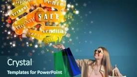  Presentation with words - PPT theme having shopping with sale words international background and a ocean colored foreground