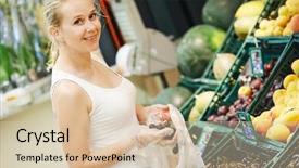  Presentation with bio - Slide set enhanced with shopping woman choosing bio food background and a soft green colored foreground