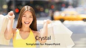  Presentation with clothes shop - Presentation design having shopping woman holding bags background and a lemonade colored foreground