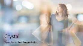  Presentation with mall - Colorful PPT theme enhanced with shopping woman in the mall backdrop and a light blue colored foreground
