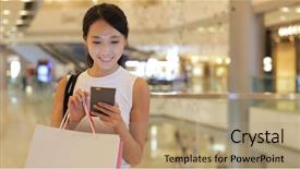  Presentation with retail smart phone shopping - Theme consisting of shopping woman using smart phone background and a coral colored foreground