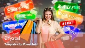  Presentation with labels - PPT theme enhanced with shopping-woman-with-glowing-shopping background and a coral colored foreground