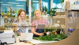  Presentation with phone - Cool new slides with shopping working - florist using mobile phone while backdrop and a coral colored foreground