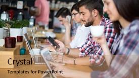  Presentation with coffee shop - Slide deck enhanced with shopping working - students learn with a cup background and a coral colored foreground