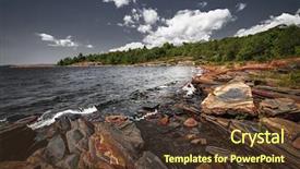  Presentation with rocky shore - PPT theme enhanced with georgian bay landscape with rugged rocky lake shore near parry sound ontario canada background and a tawny brown colored foreground