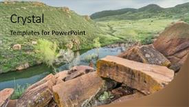  Presentation with fort - Presentation design having shore of horsetooth reservoir background and a mint green colored foreground