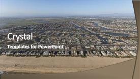  Presentation with sunset beach - Presentation theme consisting of shoreline homes in orange county background and a dark gray colored foreground