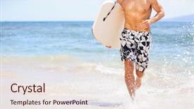  Presentation with maui - Presentation theme having short - beach fun surfer man running background and a lemonade colored foreground