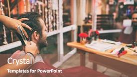  Presentation with haircut - Audience pleasing PPT theme consisting of short hair cut with scissor backdrop and a coral colored foreground