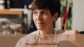  Presentation with real woman hair texture human - PPT layouts featuring short-haired-senior-woman-smiling background and a coral colored foreground