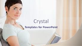  Presentation with real woman hair texture human - Amazing presentation having short-haired woman holding a book while looking at the camera backdrop and a sky blue colored foreground