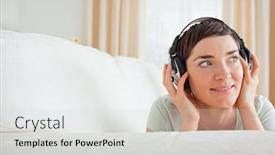  Presentation with listening woman - Presentation theme enhanced with short-haired-woman-listening background and a  colored foreground