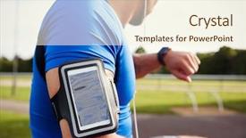  Presentation with music and athlete - Cool new slide set with short track - male athlete wearing smartphone armband backdrop and a cream colored foreground