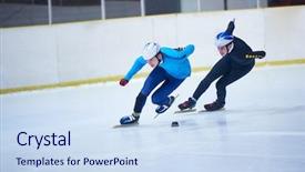  Presentation with athletes - PPT layouts enhanced with short track - speed skating sport with young background and a sky blue colored foreground