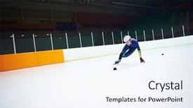  Presentation with athletes - Presentation design consisting of short track - speed skating sport with young background and a sky blue colored foreground