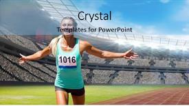  Presentation with stadium - PPT layouts enhanced with short track - sportswoman finishing her run background and a light blue colored foreground
