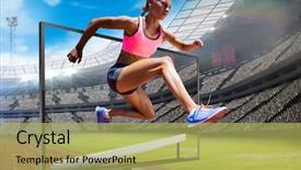  Presentation with sporty - Colorful PPT theme enhanced with short track - sporty woman jumping a hurdle backdrop and a yellow colored foreground