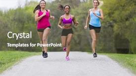  Presentation with park - PPT theme consisting of short track - three young women jogging background and a  colored foreground