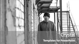  Presentation with homeless - Cool new PPT theme with shortage - portrait of homeless poor man backdrop and a gray colored foreground