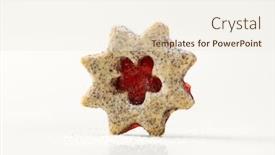  Presentation with cookie - Amazing PPT theme having shortbread cookie with jam filing on white background backdrop and a sky blue colored foreground