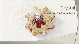 Presentation with cookie - Audience pleasing theme consisting of shortbread cookie with jam filing on white background backdrop and a sky blue colored foreground