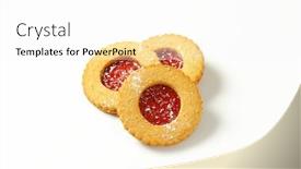  Presentation with currant - Audience pleasing theme consisting of shortbread-cookies-filled-with-red backdrop and a white colored foreground