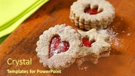  Presentation with jam - Colorful presentation enhanced with shortbread cookies with jam filing on wooden background backdrop and a red colored foreground