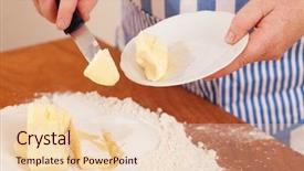  Presentation with baking equipment - Amazing slide deck having shortening - baking biscuits woman putting butter backdrop and a  colored foreground