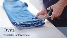  Presentation with jeans - PPT theme with shortening - closeup of man cutting jeans background and a  colored foreground