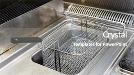  Presentation with commercial air ducts - Presentation enhanced with shortening - deep fryers at commercial kitchen background and a  colored foreground
