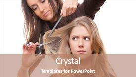  Presentation with hairdressing salon - Beautiful PPT layouts featuring shortening - dissatisfied model in hairdressing salon backdrop and a  colored foreground