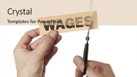  Presentation with wages - Audience pleasing presentation theme consisting of shortening - hand with scissors cutting backdrop and a coral colored foreground