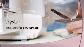  Presentation with thread - Amazing slide set having shortening - seamstress shortens thread with scissors backdrop and a  colored foreground