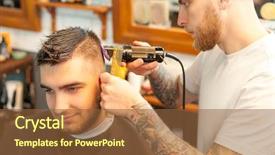  Presentation with barber - Beautiful PPT layouts featuring shortening - side view of a young backdrop and a  colored foreground