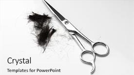  Presentation with hair dressing - Slides enhanced with shortening - silver hair dressing scissors background and a white colored foreground