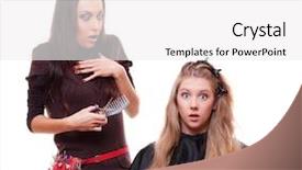  Presentation with studio - Theme with shortening - studio shot of shocked hairdresser background and a white colored foreground
