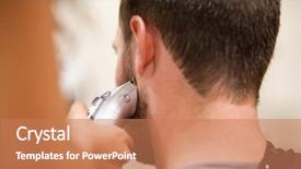  Presentation with hair cleanser - Audience pleasing PPT layouts consisting of shortening - young man having a haircut backdrop and a coral colored foreground