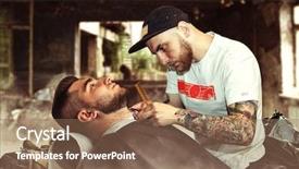  Presentation with beard - Slides featuring shortening - young man having beard shaven background and a  colored foreground