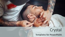  Presentation with europeskt man - Slides enhanced with shortening - young man having beard shaven background and a  colored foreground