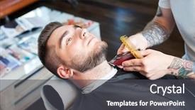  Presentation with beard - PPT layouts featuring shortening - young man having beard shaven background and a  colored foreground