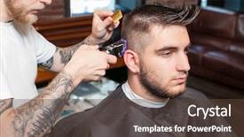  Presentation with hair - PPT layouts enhanced with shortening - young man having hair cutted background and a tawny brown colored foreground
