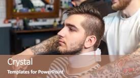  Presentation with hair dress - Beautiful slide deck featuring shortening - young man is going backdrop and a  colored foreground