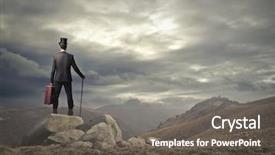  Presentation with greeiting show man - Presentation design featuring shot from behind looking toward background and a gray colored foreground