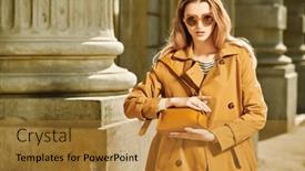  Presentation with fashion handbag - PPT theme enhanced with shot-of-a-beautiful-girl background and a gold colored foreground